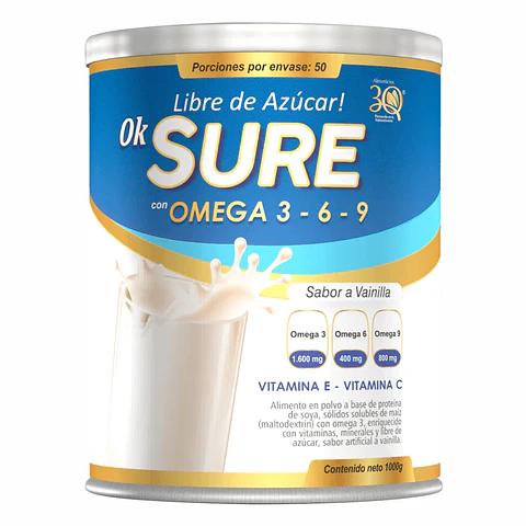 Ok Sure con Omega 3 6 9 Sabor a Vainilla 1000 gr 3Q