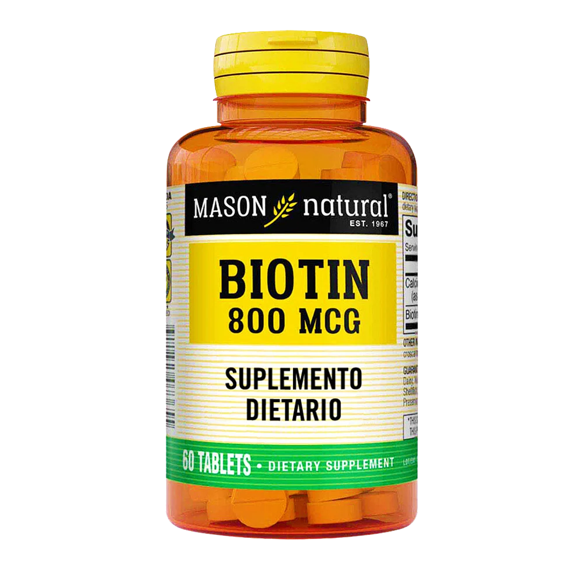Biotin 800 mcg 60 Tabletas Mason Natural  1