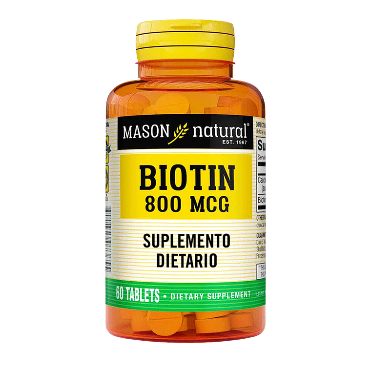 Biotin 800 mcg 60 Tabletas Mason Natural  1