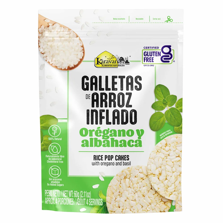 Galletas de Arroz Inflado con Oregano y Albahaca 60 g Karavansay 1