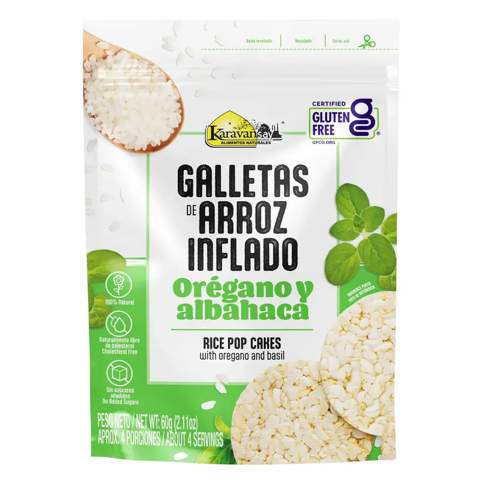 Galletas de Arroz Inflado con Oregano y Albahaca 60 g Karavansay 1
