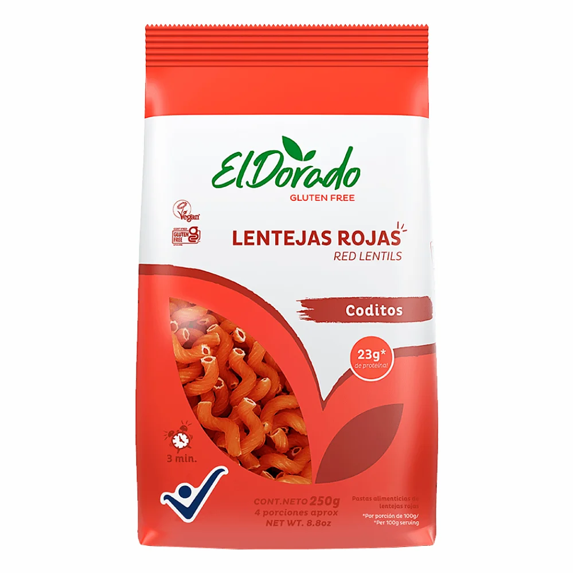 Pasta de Lentejas Rojas Coditos 250 g El Dorado 1