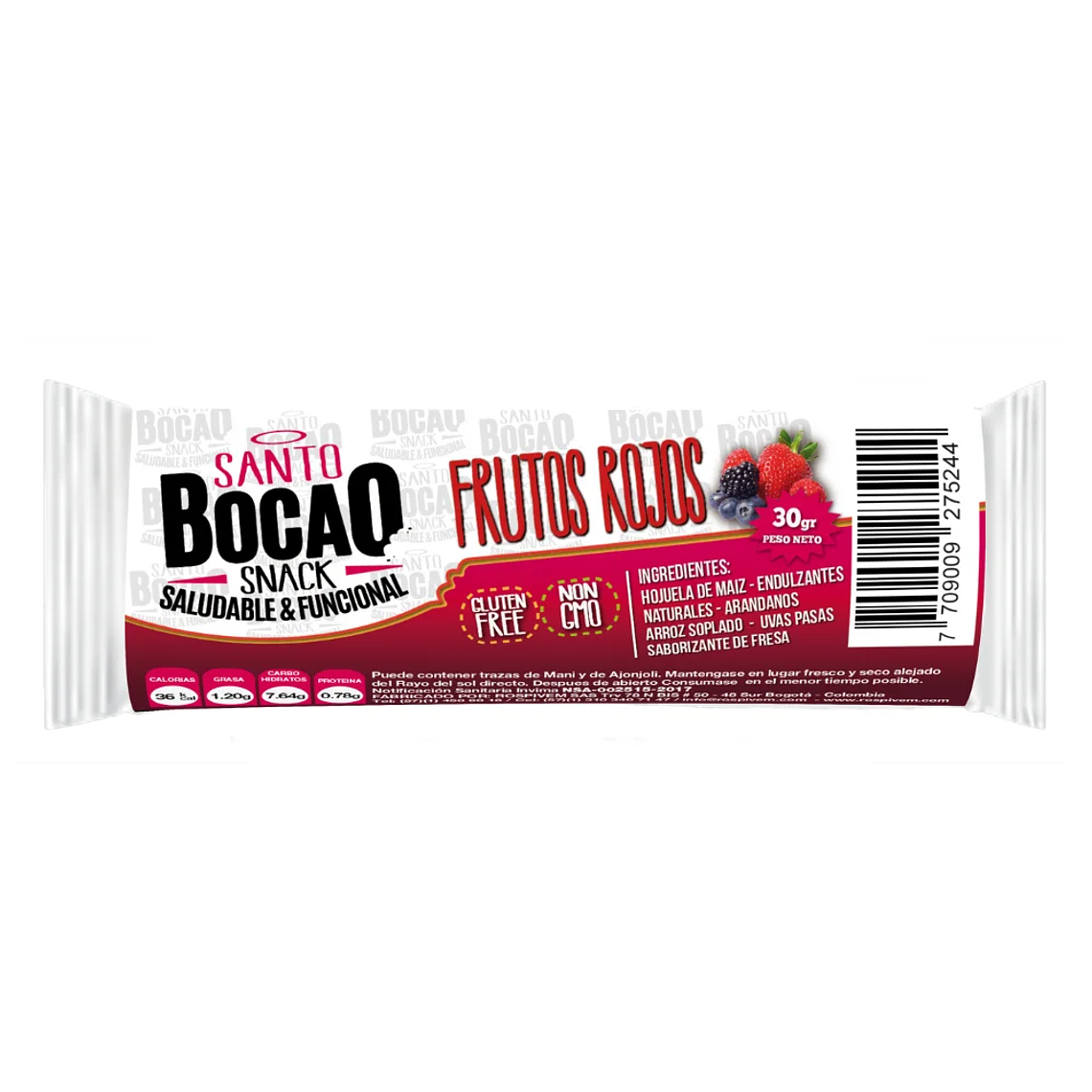 Barra de Frutos Rojos Paquete 8 Unidades Santo Bocao 1