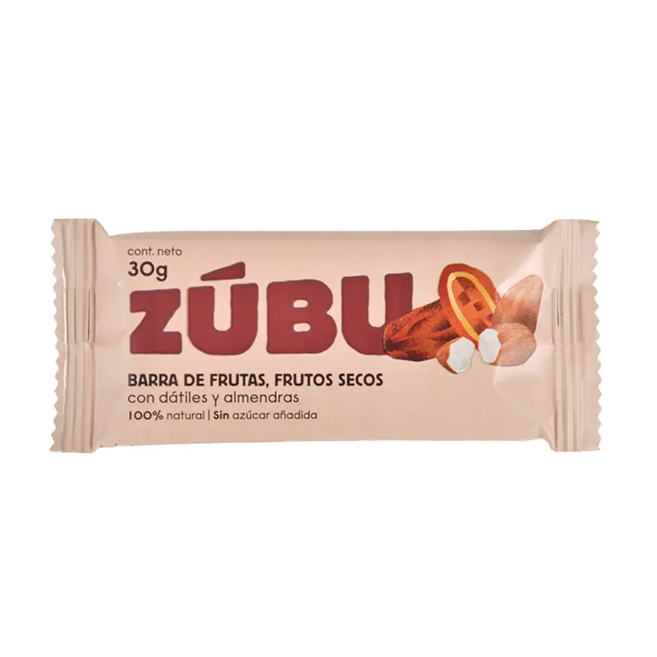 Barra de Frutas y Frutos Secos Dátiles y Almendras 30 g Zúbu 1