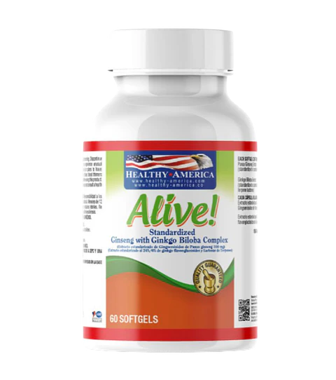 Alive Standardized Ginseng con Ginkgo Biloba 60 Softgels Healthy America