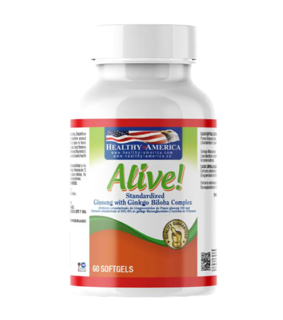 Alive Standardized Ginseng con Ginkgo Biloba 60 Softgels Healthy America 1