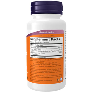 Alpha Lipoic Acid 600mg Extra Strength 60 Cápsulas NOW 