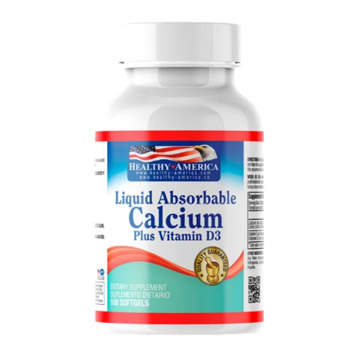 Calcio Liquid Absorbable & Vitamina D3 100 softgels Healthy America 1