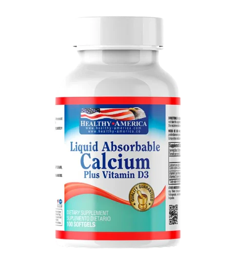 Calcio Liquid Absorbable & Vitamina D3 100 softgels Healthy America