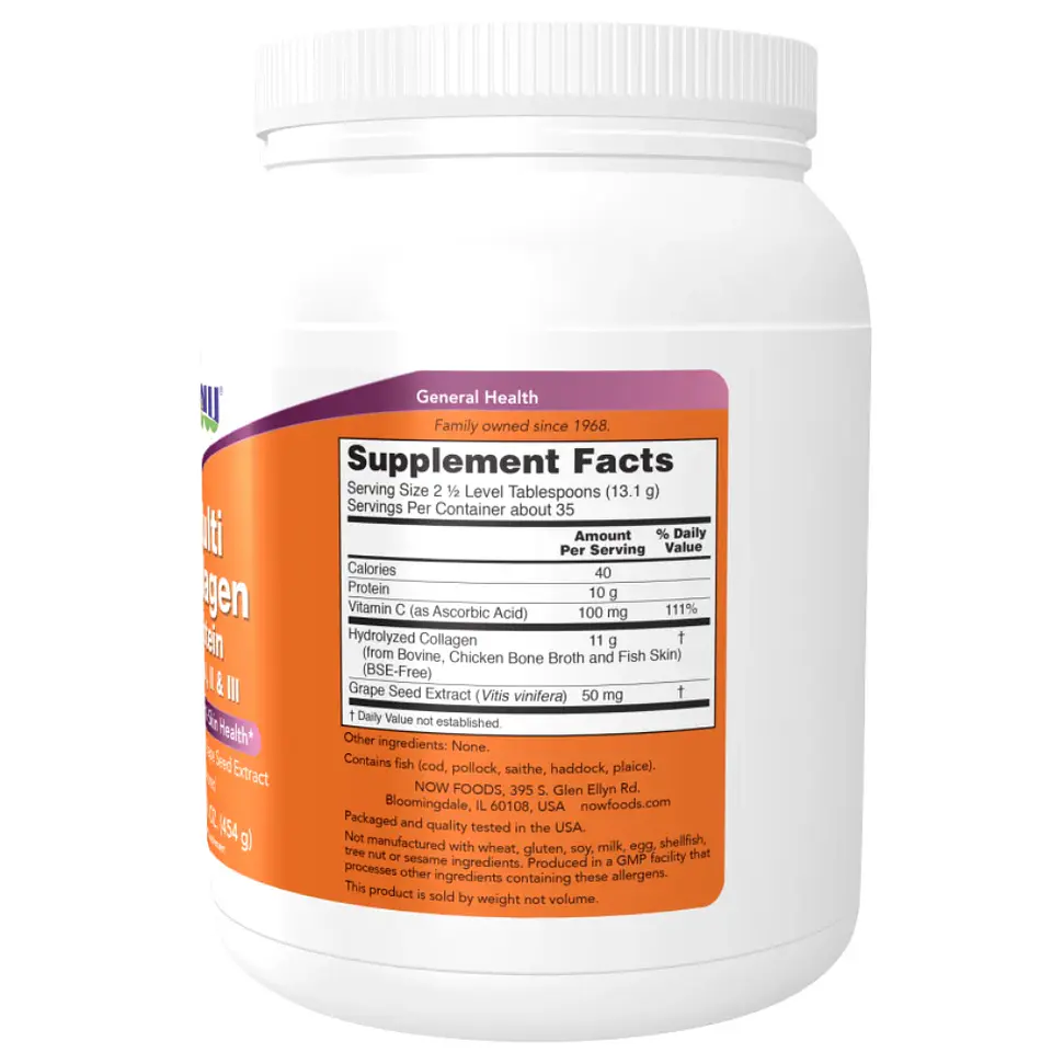 Multi Collagen Protein Tipo I, II & III 454 Grs NOW  2