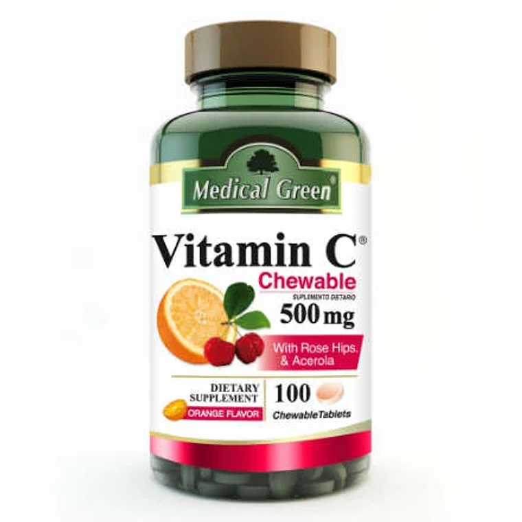 Vitamina C Masticable 500 mg 100 Tabletas Medical Green 1