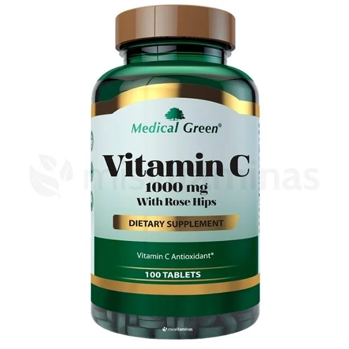 Vitamina C 1000 mg with Rose Hips Medical Green 100 Tabletas 1