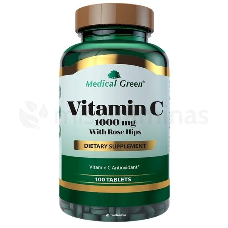 Vitamina C 1000 mg with Rose Hips Medical Green 100 Tabletas 1