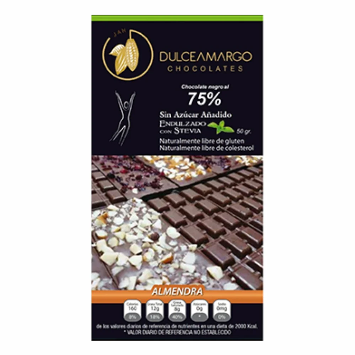 Chocolate Almendras y Stevia 50 g Dulce Amargo 1