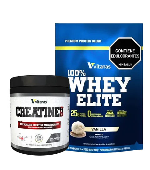 Combo Proteina Whey Elite mas Creatina 100 servicios Vitanas