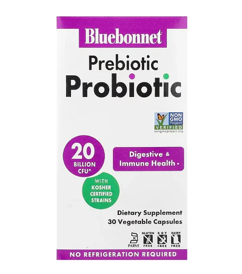 Prebioticos y Probioticos 20 billones 30 Cápsulas Bluebonnet