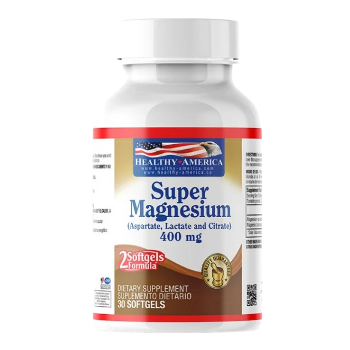 Super Magnesio 400 mg  30 Softgels Citrato Lactato Asparto Healthy America 1