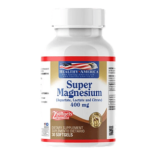 Super Magnesio 400 mg  30 Softgels Citrato Lactato Asparto Healthy America
