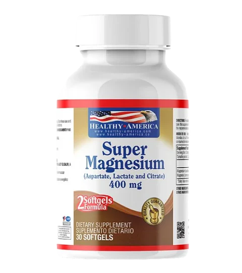 Super Magnesio 400 mg  30 Softgels Citrato Lactato Asparto Healthy America