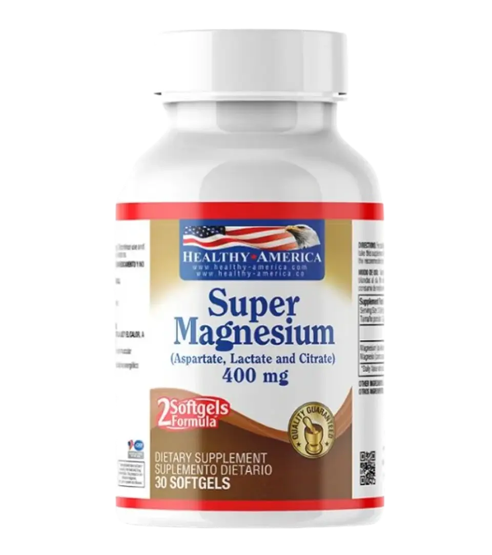 Super Magnesio 400 mg  30 Softgels Citrato Lactato Asparto Healthy America 1