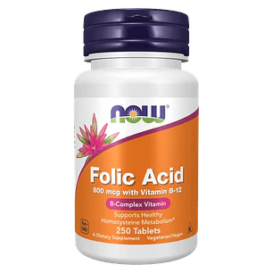 Acido Folico 800 mcg Vitamina B12 250 Tabletas Now