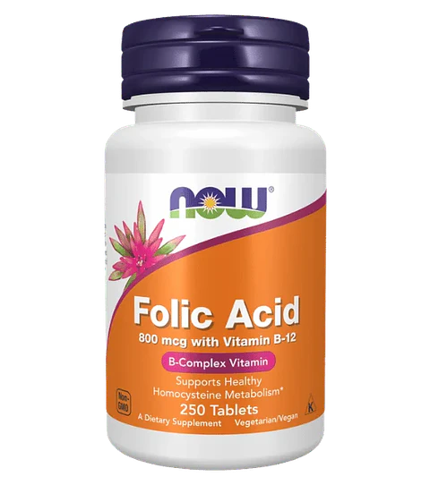 Acido Folico 800 mcg Vitamina B12 250 Tabletas Now