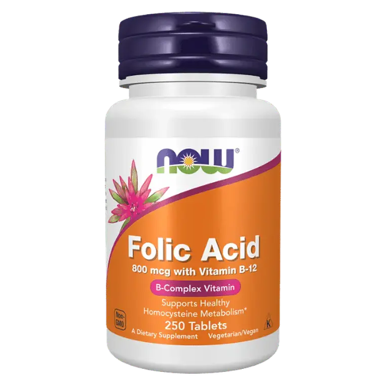 Acido Folico 800 mcg Vitamina B12 250 Tabletas Now 1
