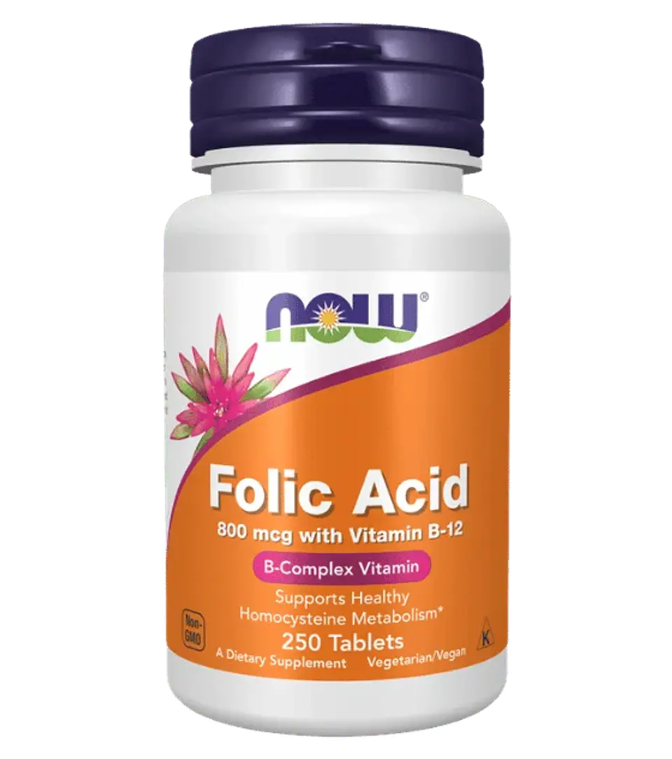 Acido Folico 800 mcg Vitamina B12 250 Tabletas Now 1