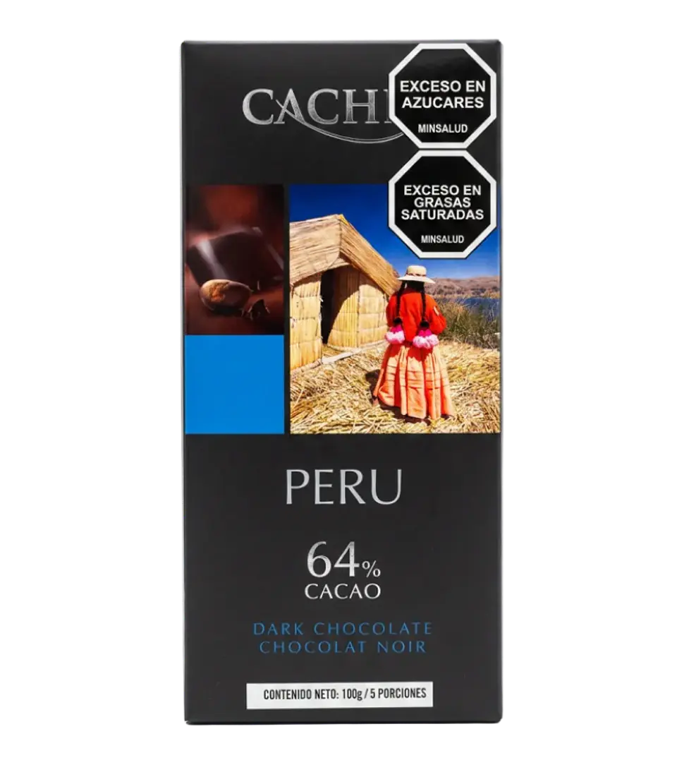 Chocolate Belga Negro 64% Cacao Perú 100 g Cachet 1