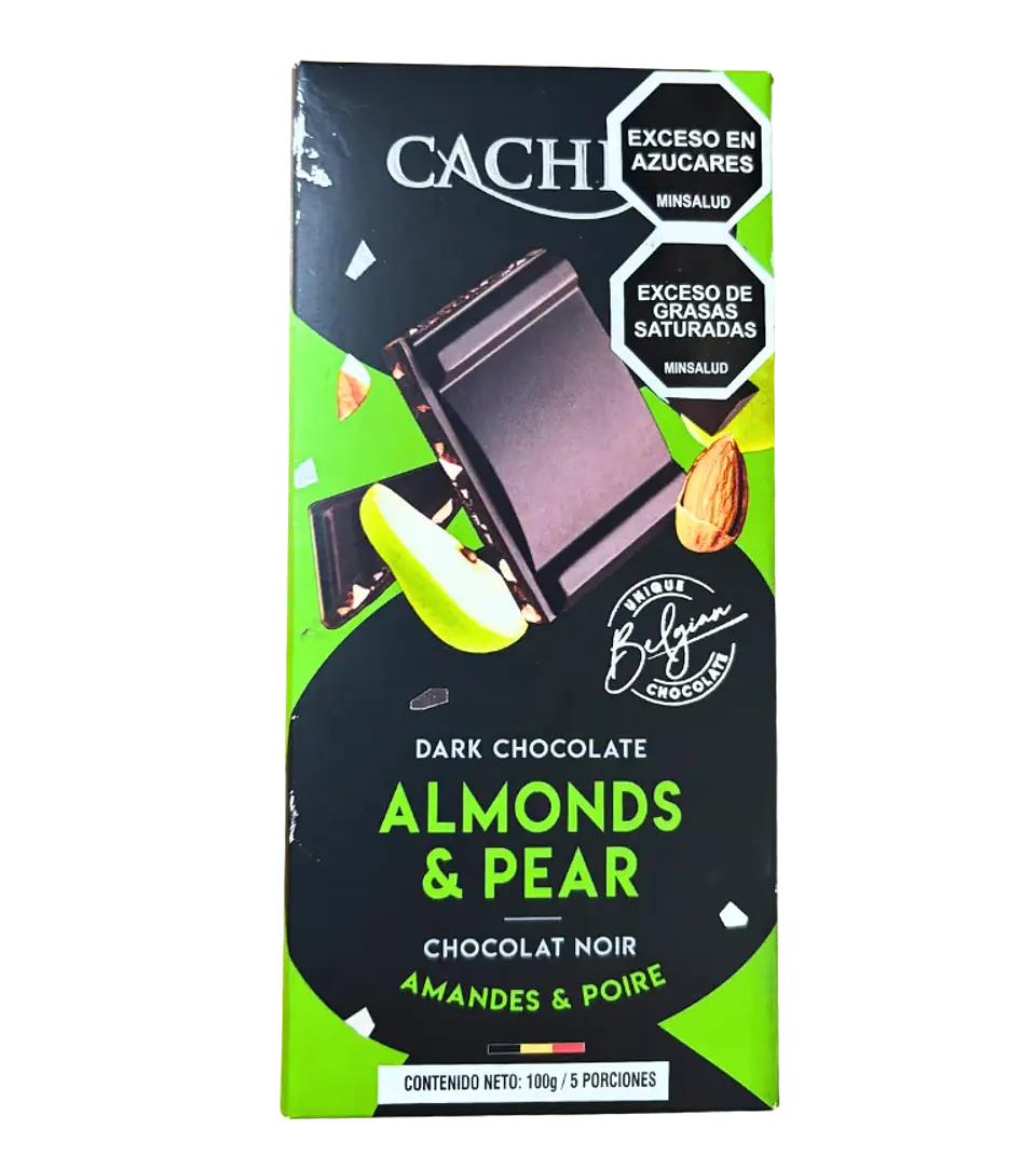 Chocolate Belga Negro con Almendras y Pera 100 g Cachet  1