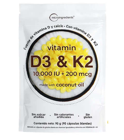Vitamina D3 + K2 10.000 UI + 200 mcg Microingredients 90 Cápsulas