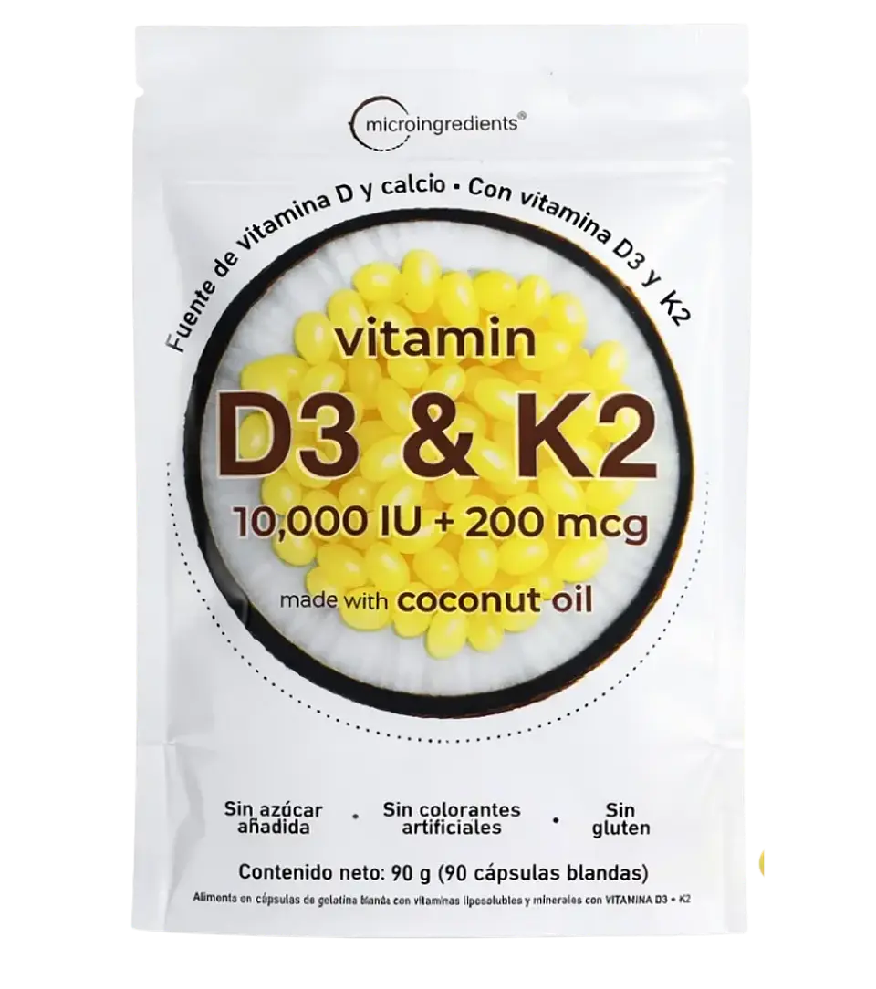 Vitamina D3 + K2 10.000 UI + 200 mcg Microingredients 90 Cápsulas 1