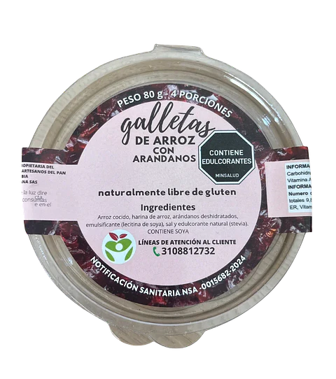 Galletas de Arroz con Arándanos 80 g Libres de Gluten Alimentos para la vida