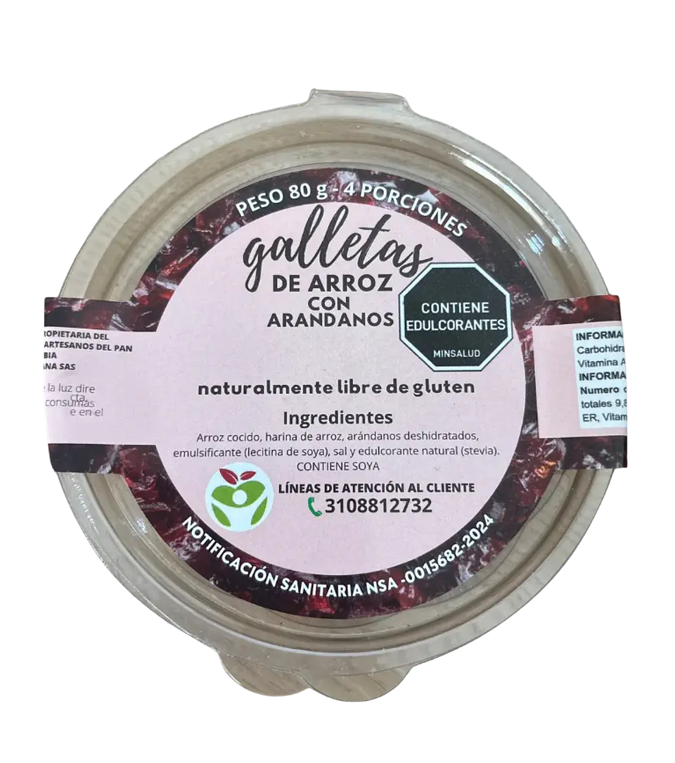 Galletas de Arroz con Arándanos 80 g Libres de Gluten Alimentos para la vida 1
