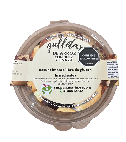 Galletas de Arroz con Nuez y Linaza 80 g Libres de Gluten Alimentos para la vida