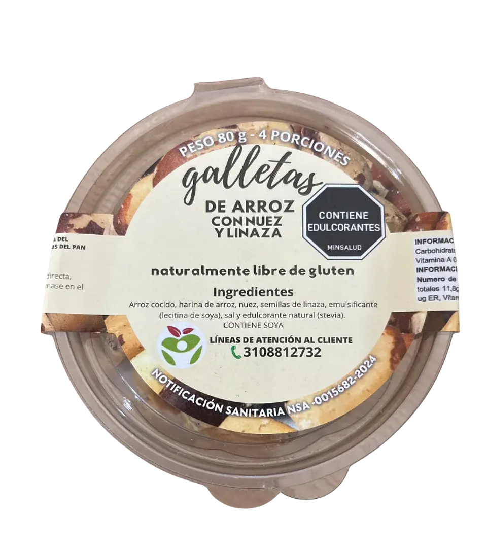 Galletas de Arroz con Nuez y Linaza 80 g Libres de Gluten Alimentos para la vida 1