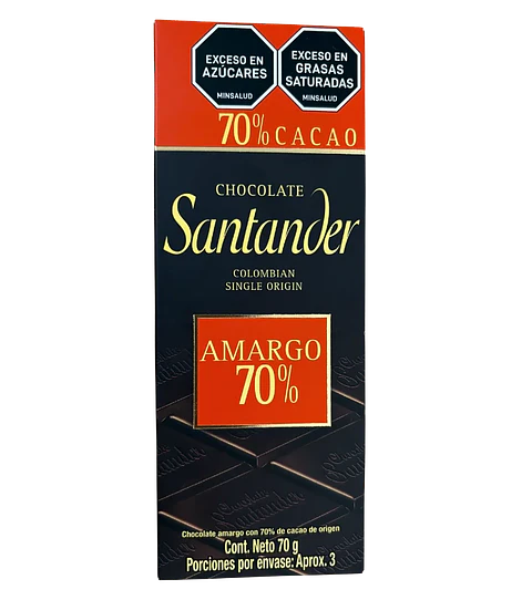 Chocolate Amargo 70% Cacao Santander 70 g