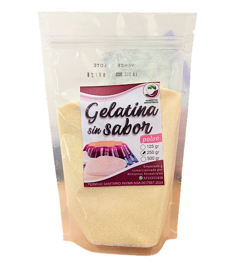 Gelatina Sin Sabor en Polvo 250 g Alimentos Ancestrales