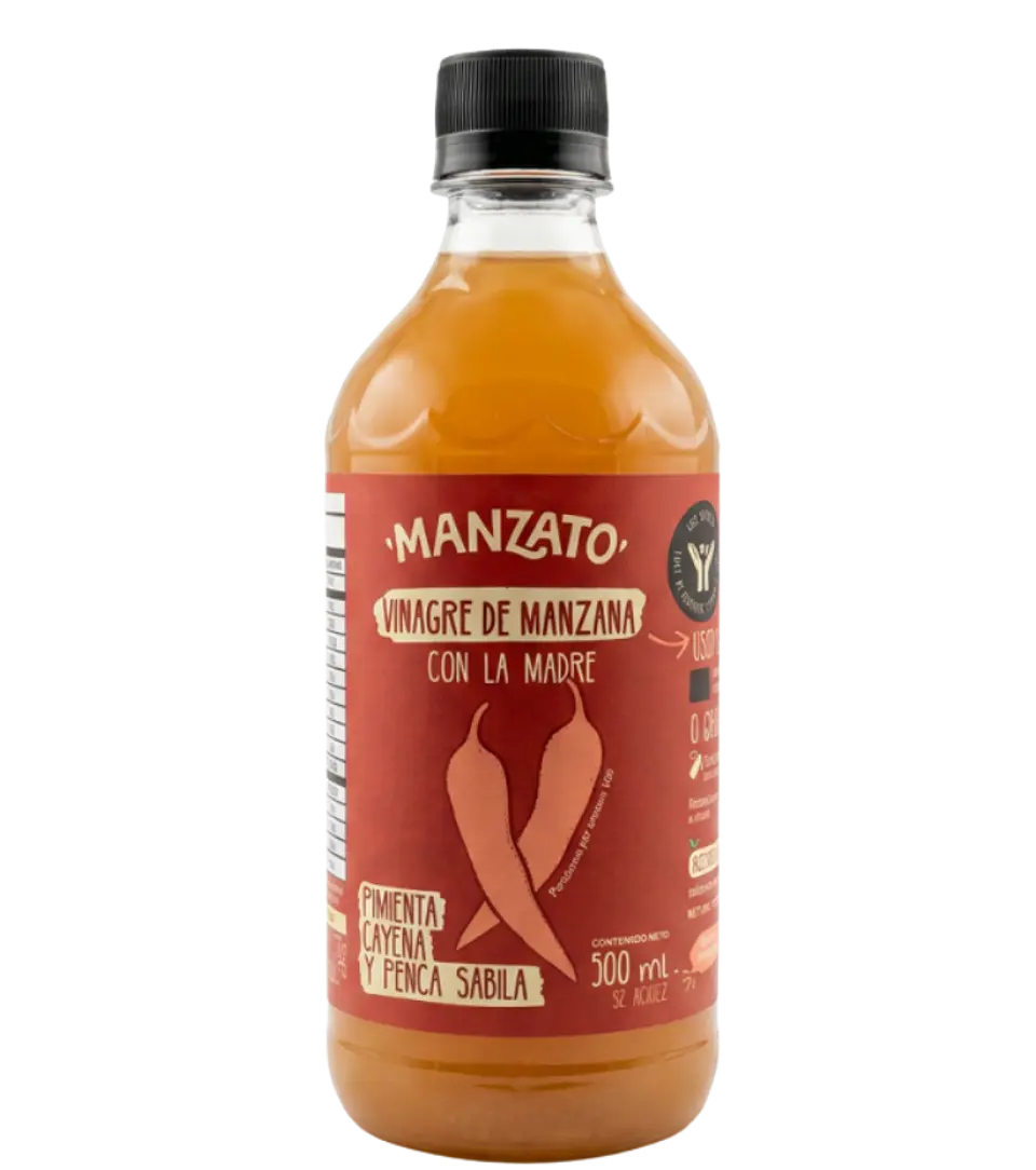 Vinagre de Manzana con Pimienta Cayena y Penca de Sábila 500 ml  Manzato Vital 1