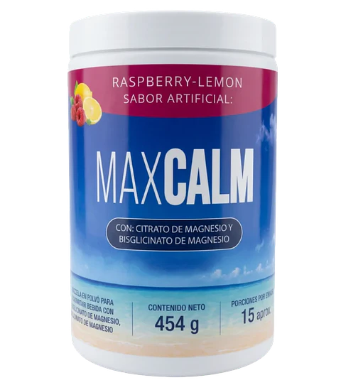 MaxCalm Mezcla en Polvo de Magnesio (Citrato y Bisglicinato) Sabor Raspberry-Lemon x 454g Asobella