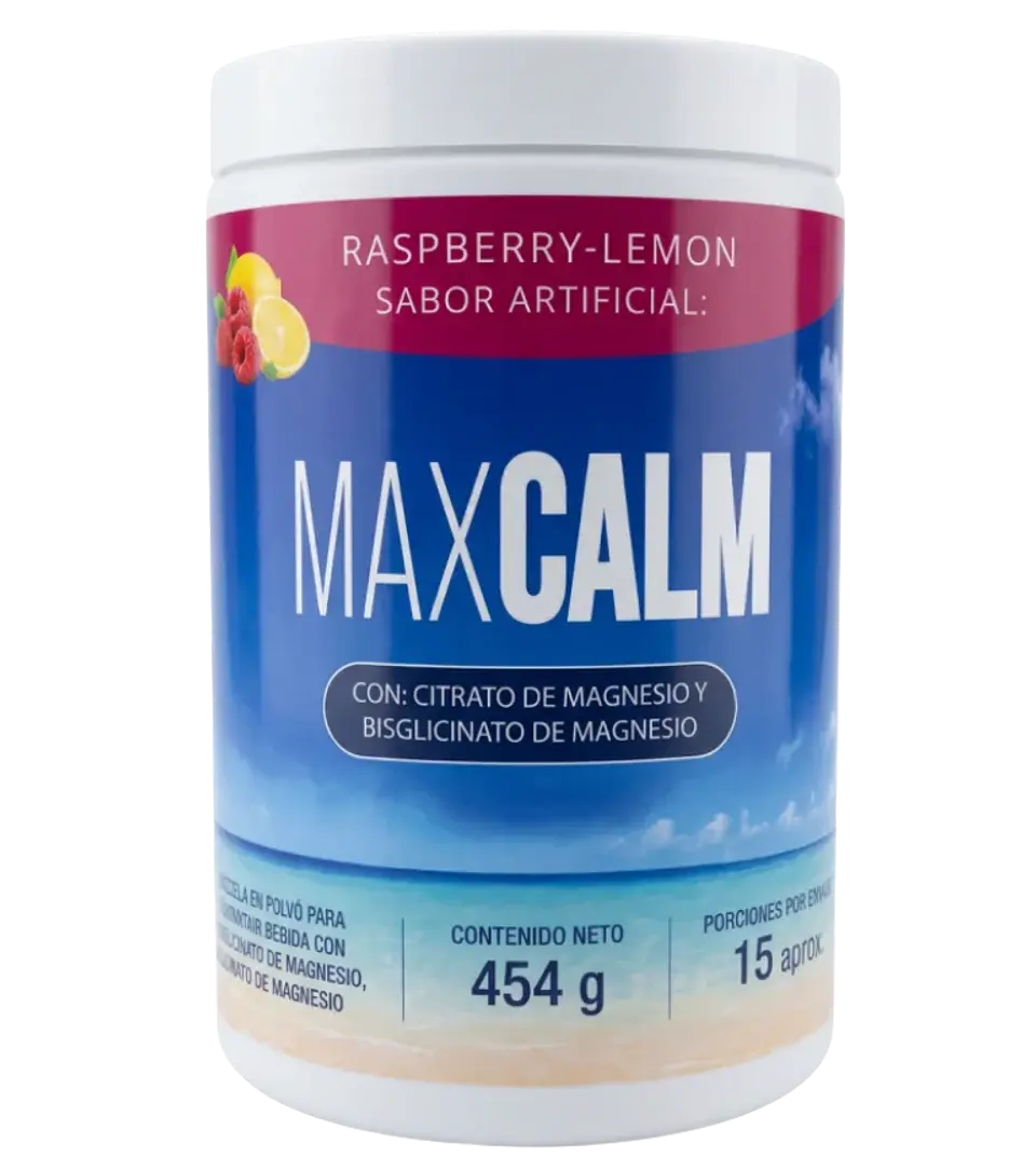 MaxCalm Mezcla en Polvo de Magnesio (Citrato y Bisglicinato) Sabor Raspberry-Lemon x 454g Asobella 1