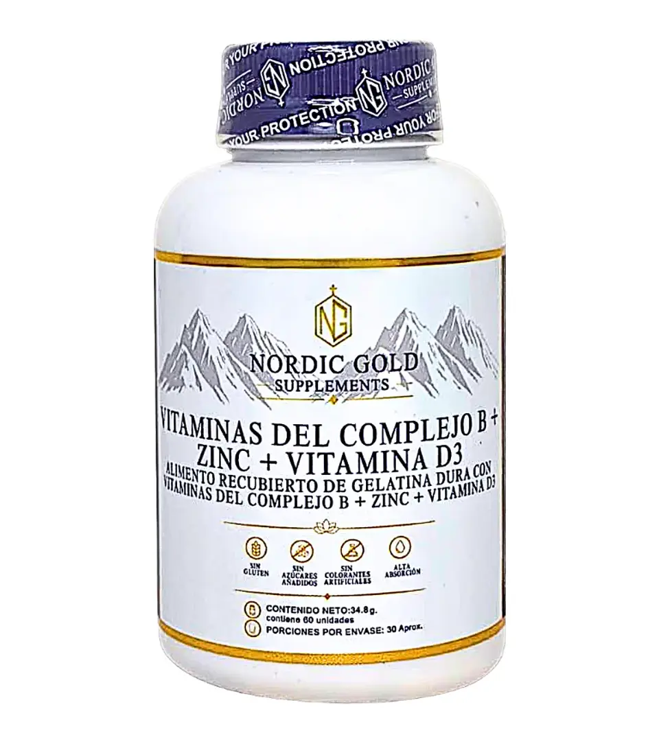 Complejo B mas Zinc mas Vitamina D3 Nordic Gold Supplements 60 Cápsulas 1
