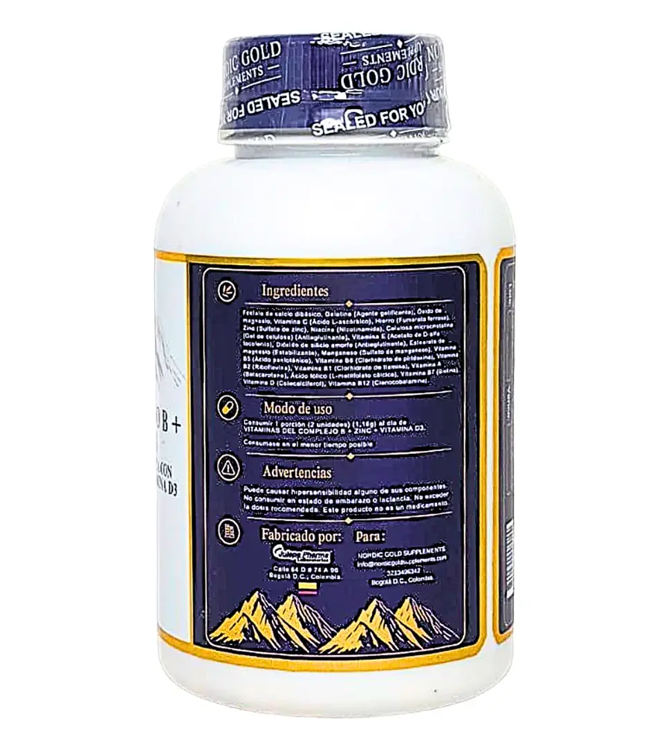 Complejo B mas Zinc mas Vitamina D3 Nordic Gold Supplements 60 Cápsulas 3