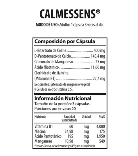 CALMESSENS Niacina Acido Pantotenico y Manganeso Nutrabiotics 60 Cápsulas