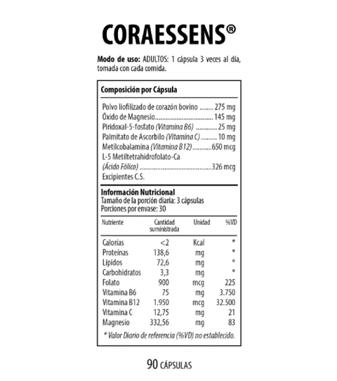 CORAESSENS Corazón Bovino Magnesio y Vitaminas Nutrabiotics 90 Cápsulas