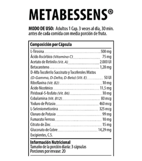 METABESSENS L-tirosina y vitaminas Nutrabiotics 60 Cápsulas
