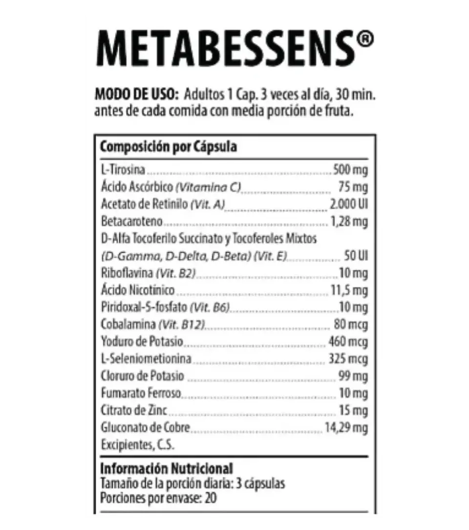 METABESSENS L-tirosina y vitaminas Nutrabiotics 60 Cápsulas 2