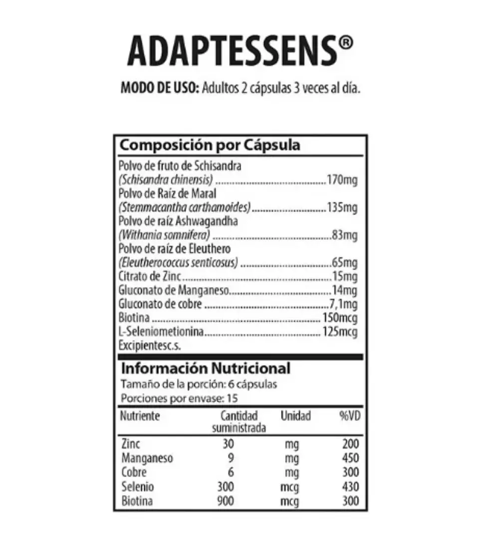 ADAPTESSENS Ashawgandha Schisandra Nutrabiotics 90 Cápsulas 2
