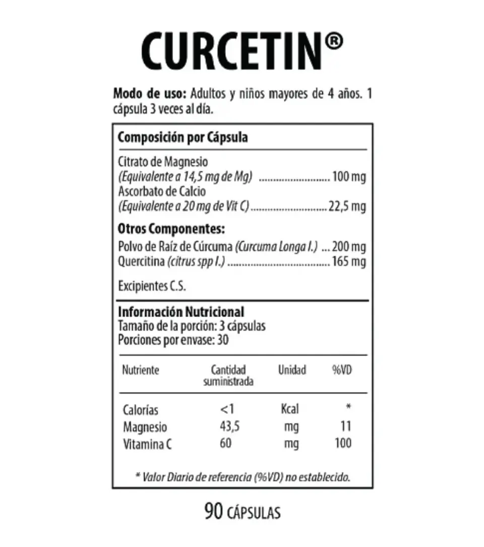 Curcetin Cúrcum Magnesio Quercetinay  Vitamina C Nutrabiotics 90 Cápsulas  2