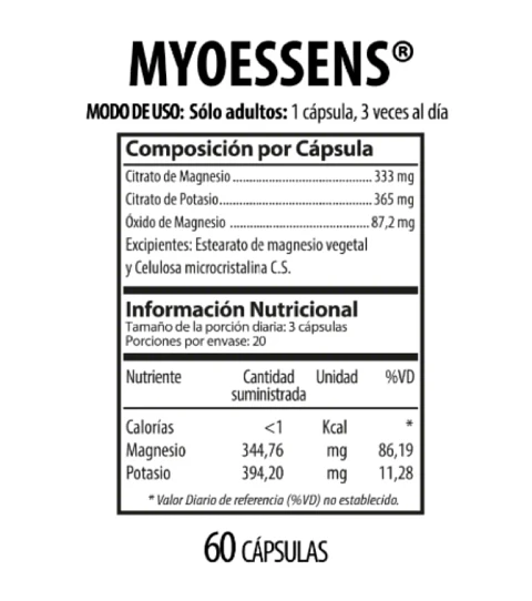 MYOESSENS Magnesio y Potasio Nutrabiotics 60 Cápsulas